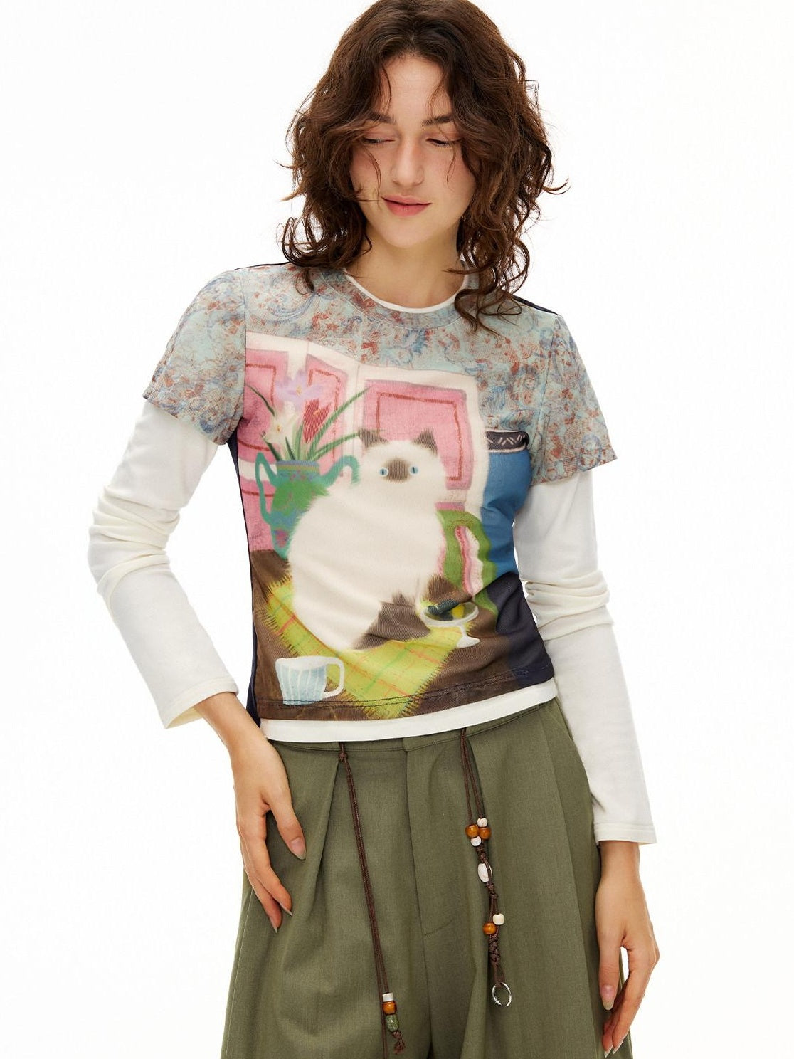 Outthe Blue Cozy Rayon Cotton Blend Animal Print Slim Fit Casual Women Long Sleeve T-Shirts
