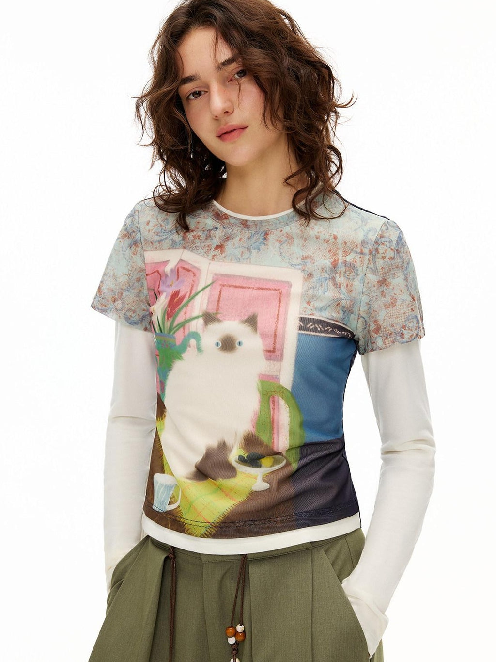 Outthe Blue Cozy Rayon Cotton Blend Animal Print Slim Fit Casual Women Long Sleeve T-Shirts