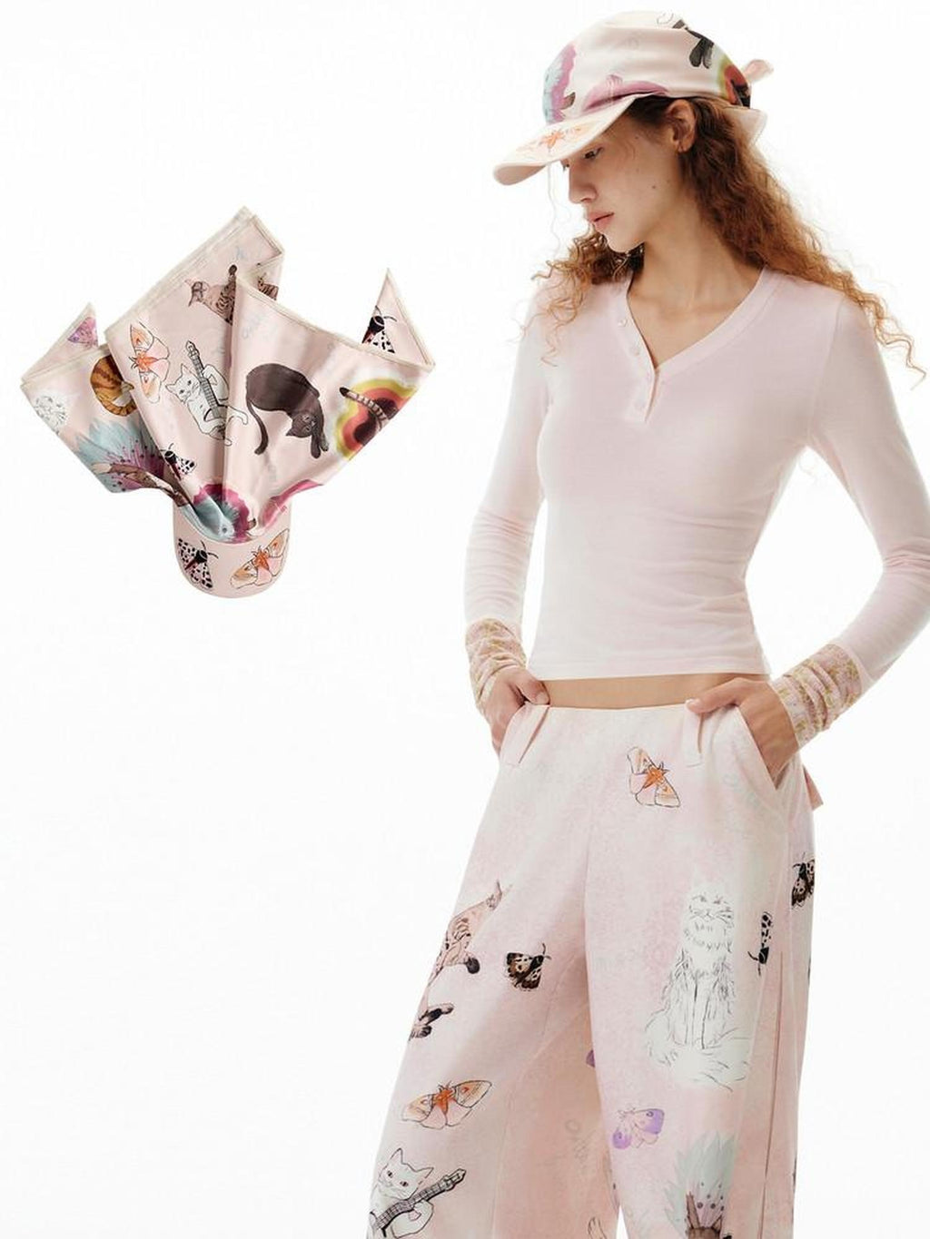 Outthe Blue Cozy Soft Polyester Cartoon Print Casual Unisex Youth Cute Cat Pattern Scarves