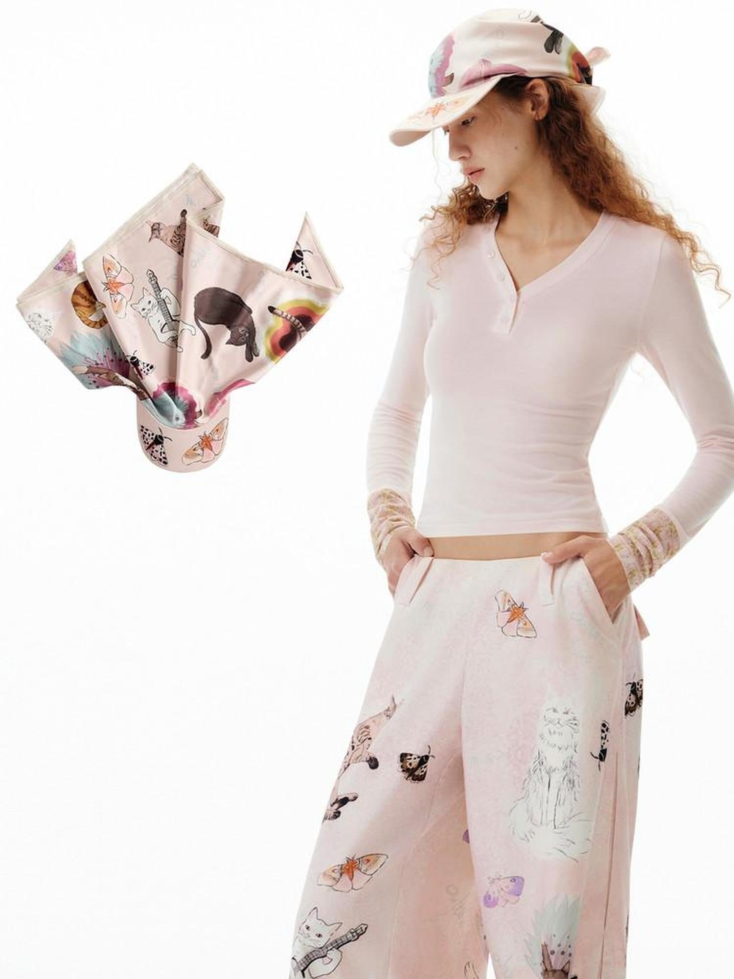 Outthe Blue Cozy Soft Polyester Cartoon Print Casual Unisex Youth Cute Cat Pattern Scarves