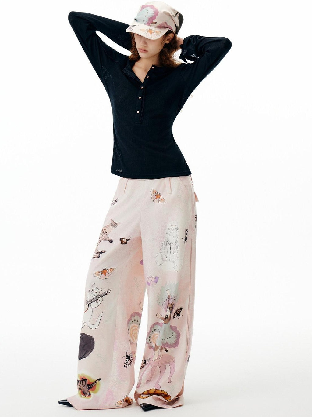 Outthe Blue Cozy Soft Polyester Cartoon Print Casual Unisex Youth Cute Cat Pattern Scarves