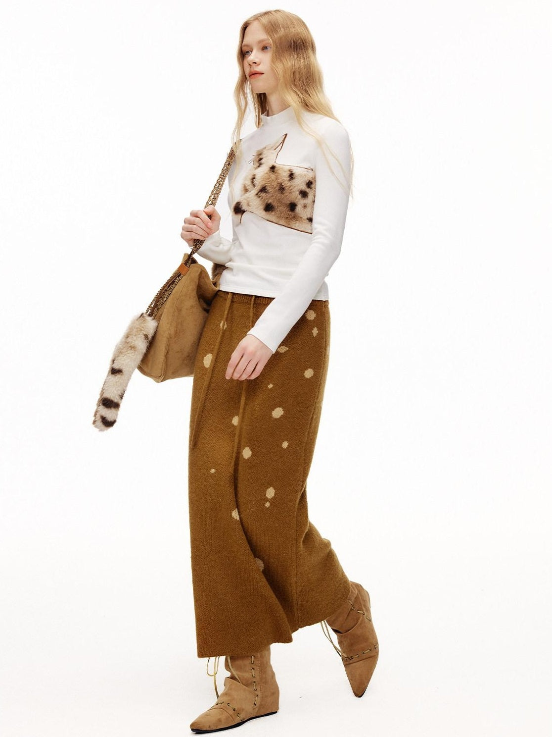 Outthe Blue Cozy Viscose Long Sleeve Slim Fit Applique Mock Neck Women Animal T-Shirts