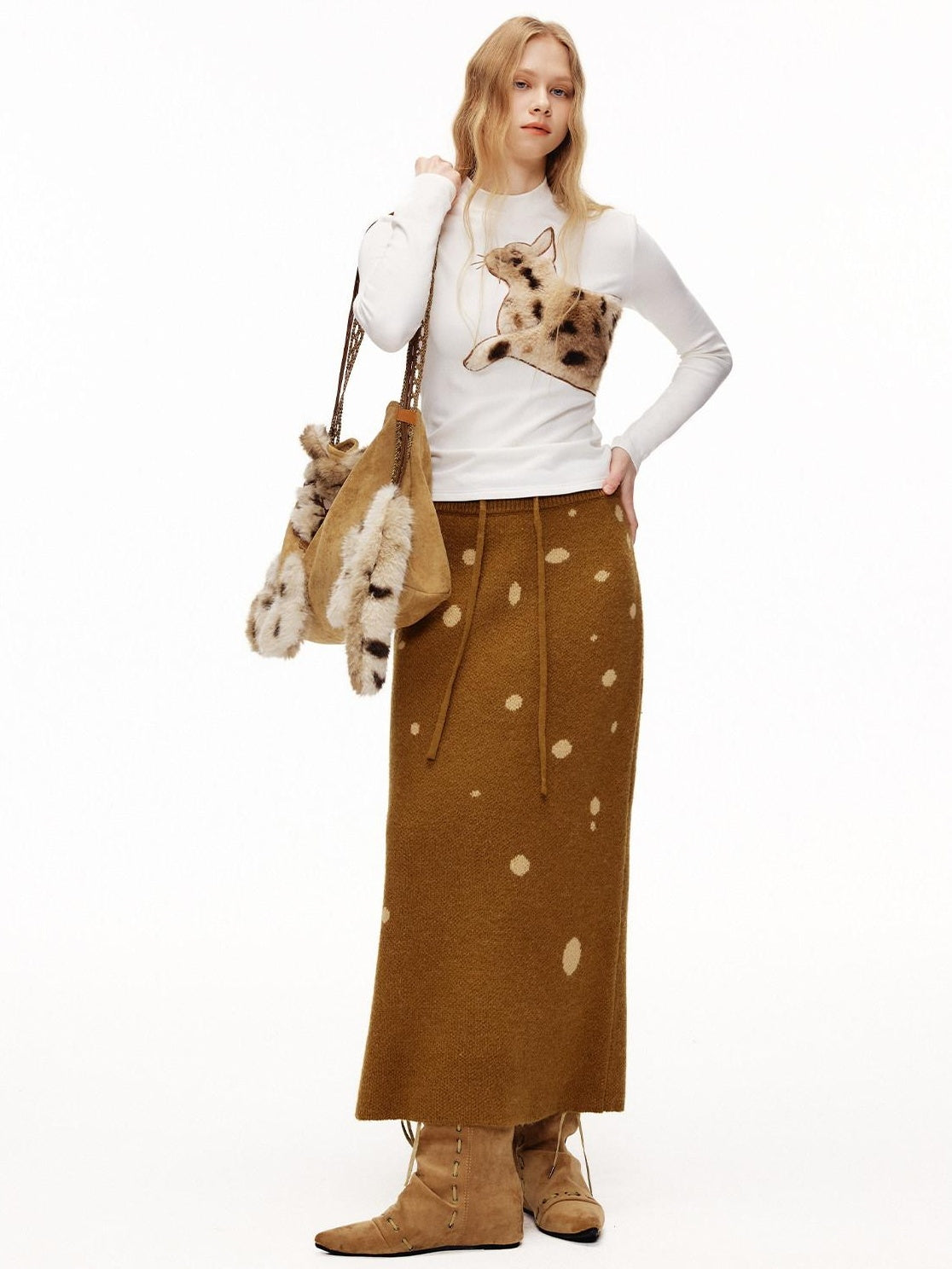 Outthe Blue Cozy Viscose Long Sleeve Slim Fit Applique Mock Neck Women Animal T-Shirts