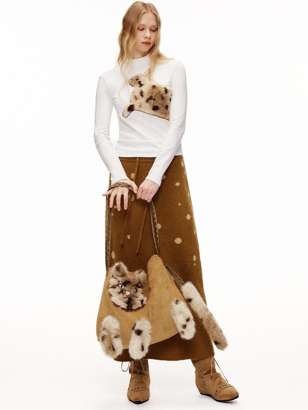 Outthe Blue Cozy Viscose Long Sleeve Slim Fit Applique Mock Neck Women Animal T-Shirts