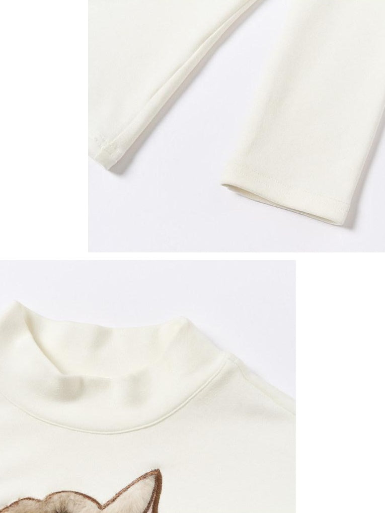 Outthe Blue Cozy Viscose Long Sleeve Slim Fit Applique Mock Neck Women Animal T-Shirts