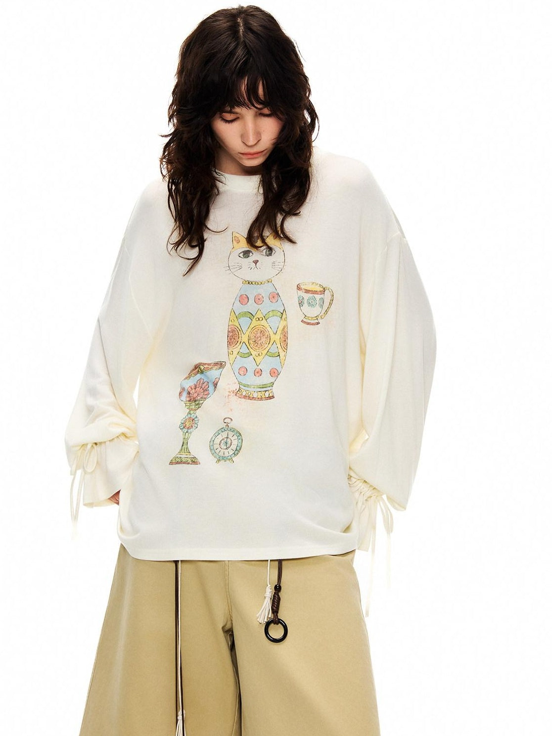 Outthe Blue Cozy Wool Acrylic Loose Fit Drop Shoulder Women Round Neck Long Sleeve T-Shirts