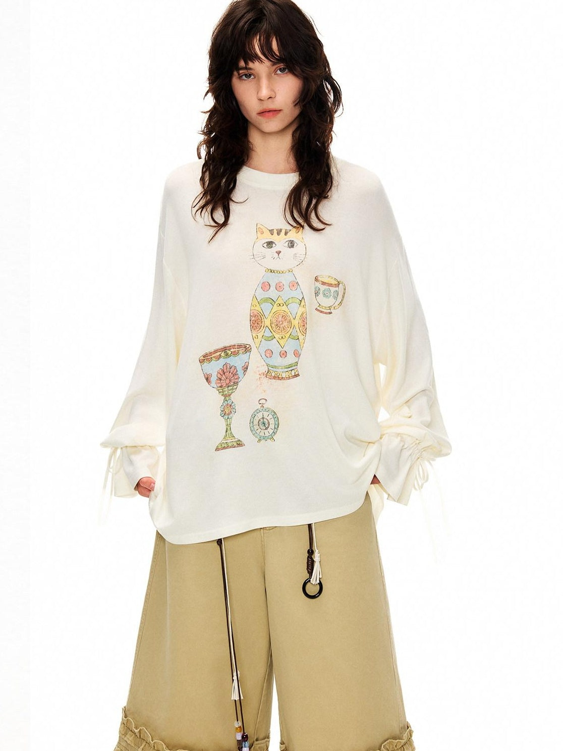 Outthe Blue Cozy Wool Acrylic Loose Fit Drop Shoulder Women Round Neck Long Sleeve T-Shirts