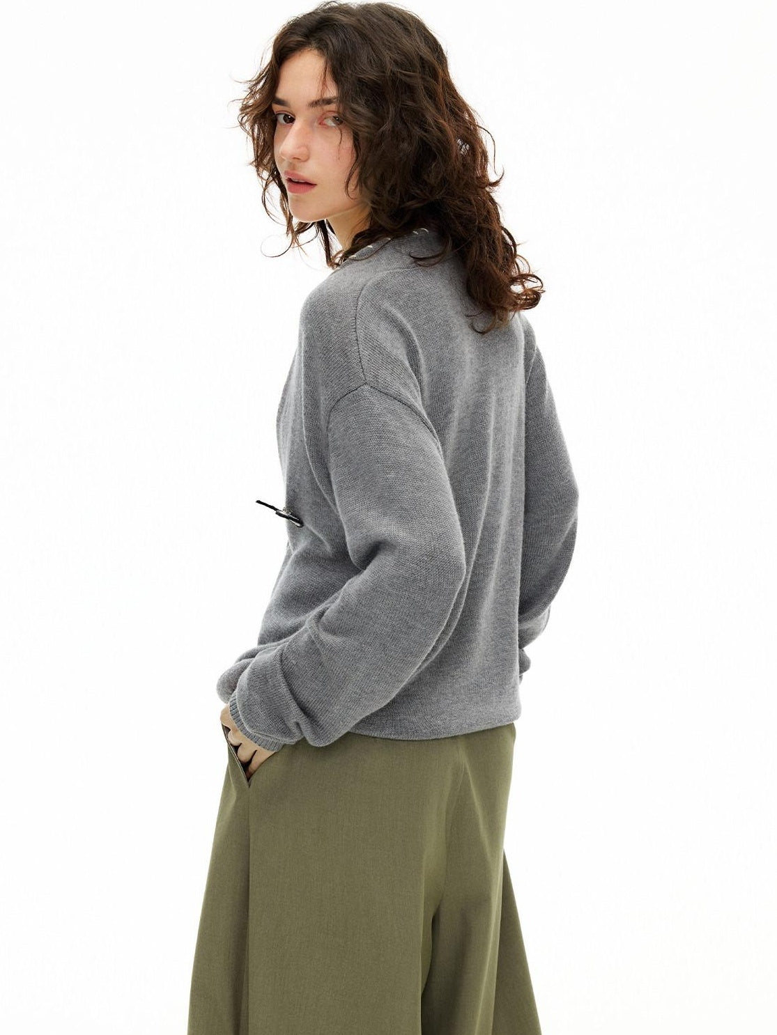 Outthe Blue Cozy Wool Blend Contrast Layered Look V-neck Button Front Women Knit Cardigans