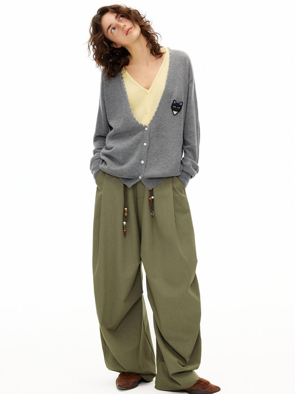 Outthe Blue Cozy Wool Blend Contrast Layered Look V-neck Button Front Women Knit Cardigans