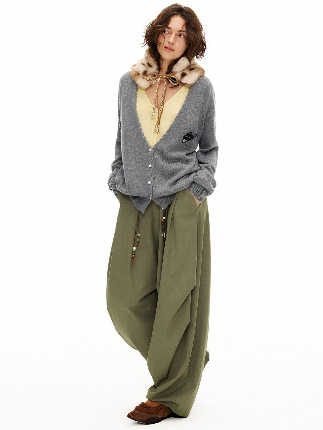Outthe Blue Cozy Wool Blend Contrast Layered Look V-neck Button Front Women Knit Cardigans