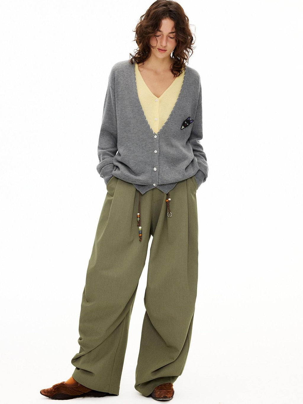 Outthe Blue Cozy Wool Blend Contrast Layered Look V-neck Button Front Women Knit Cardigans