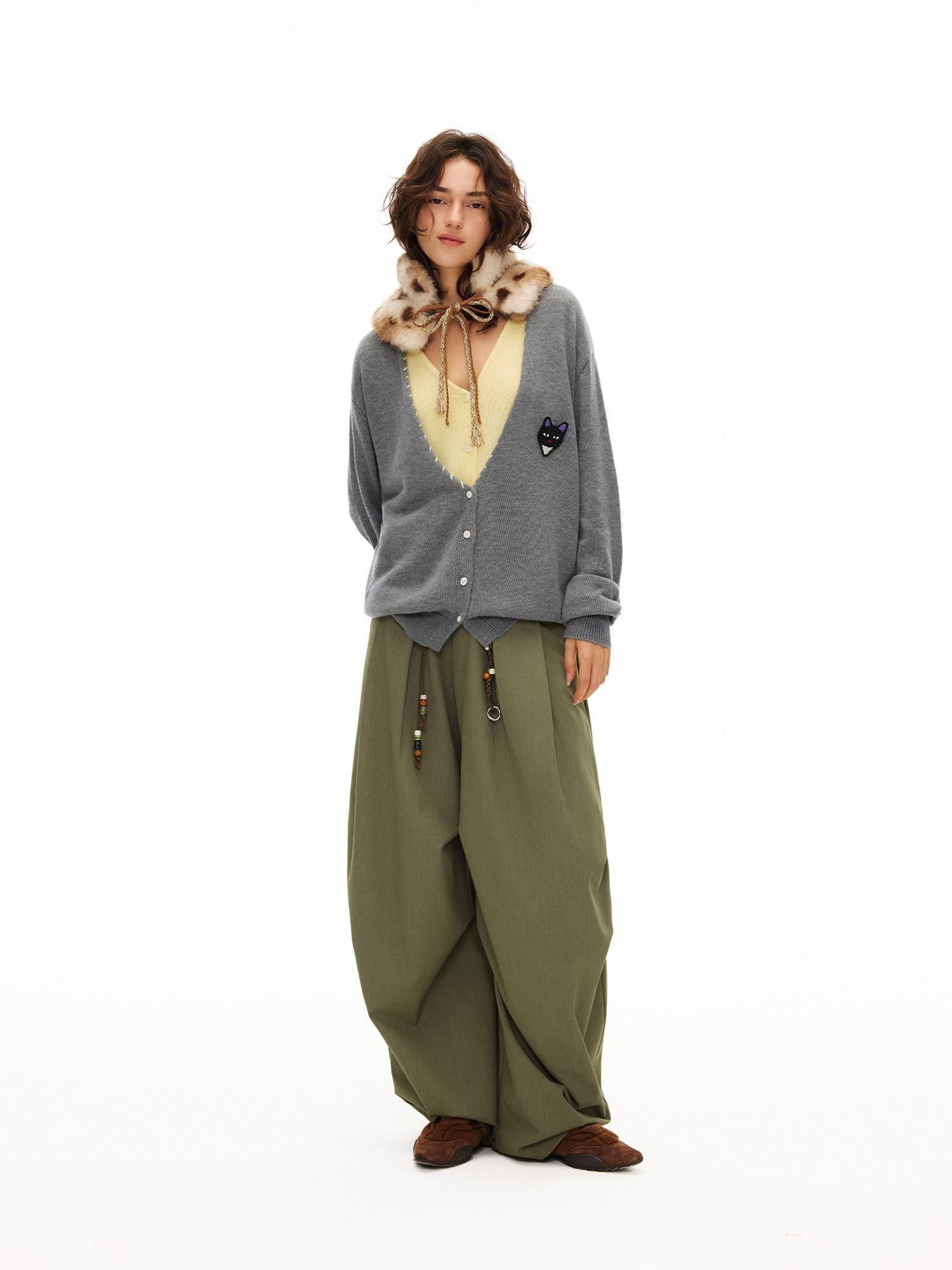 Outthe Blue Cozy Wool Blend Contrast Layered Look V-neck Button Front Women Knit Cardigans