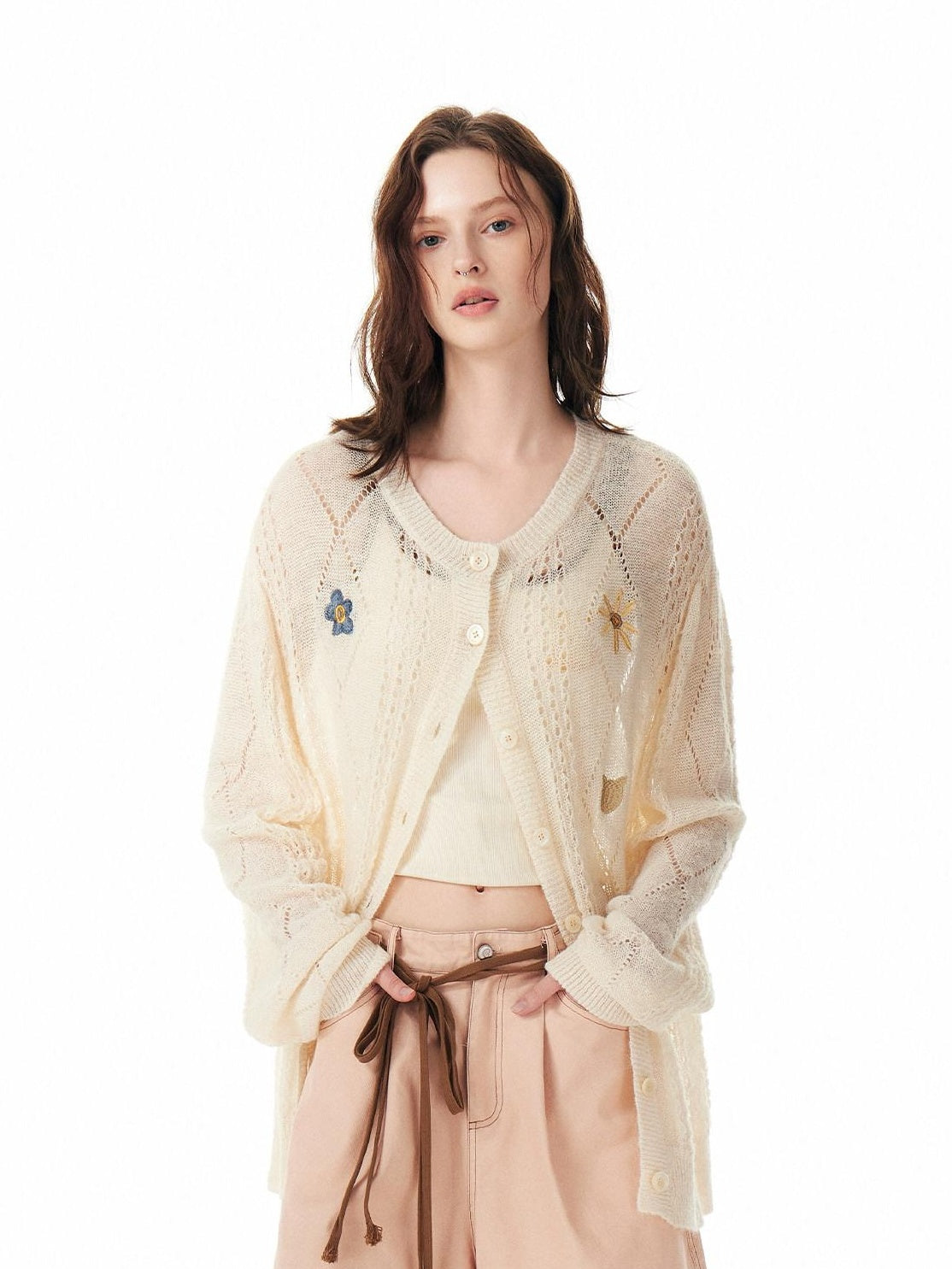 Outthe Blue Cozy Wool Blend Relaxed Animal Floral Motif Women Button Front Cardigans