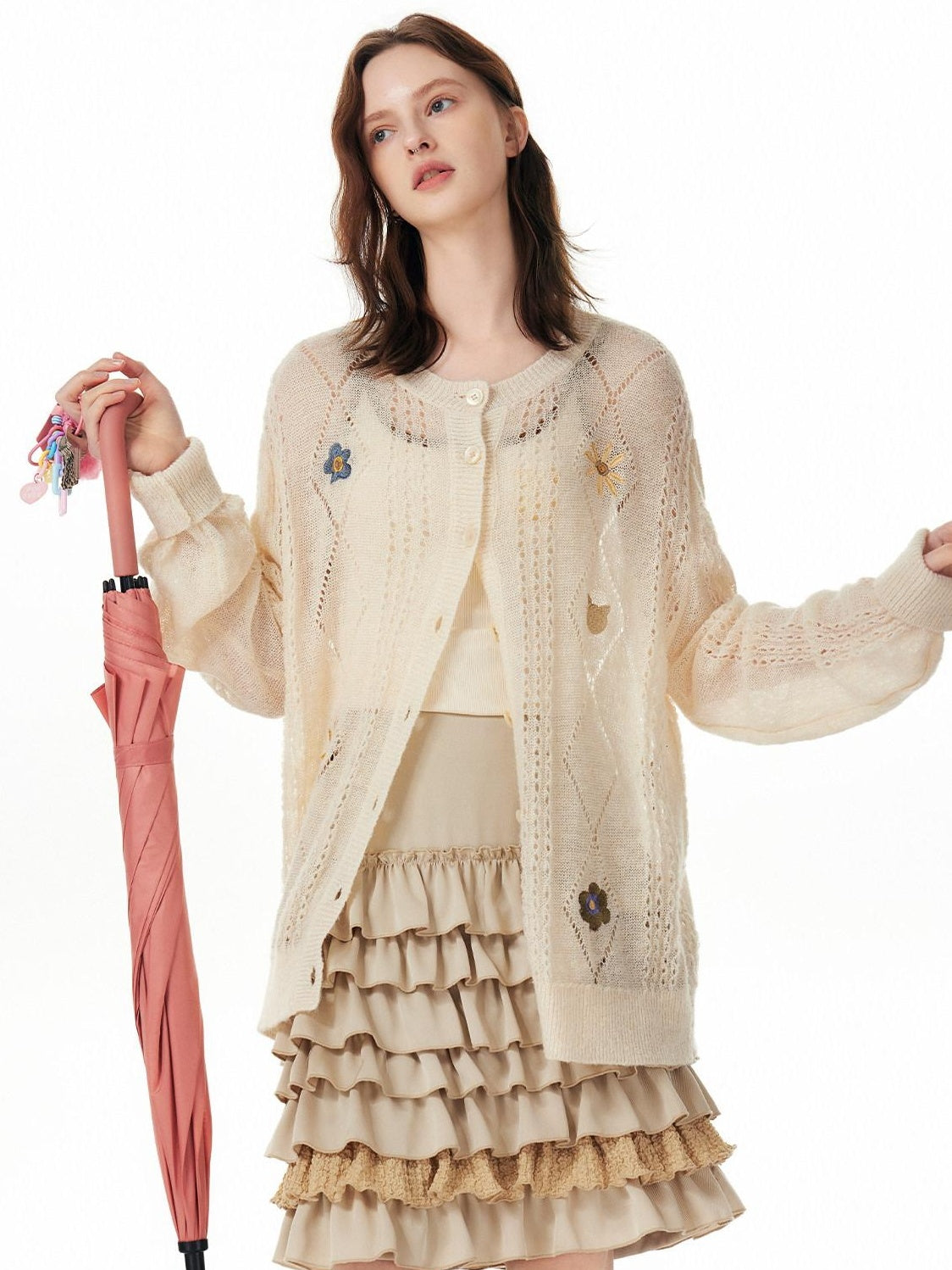 Outthe Blue Cozy Wool Blend Relaxed Animal Floral Motif Women Button Front Cardigans