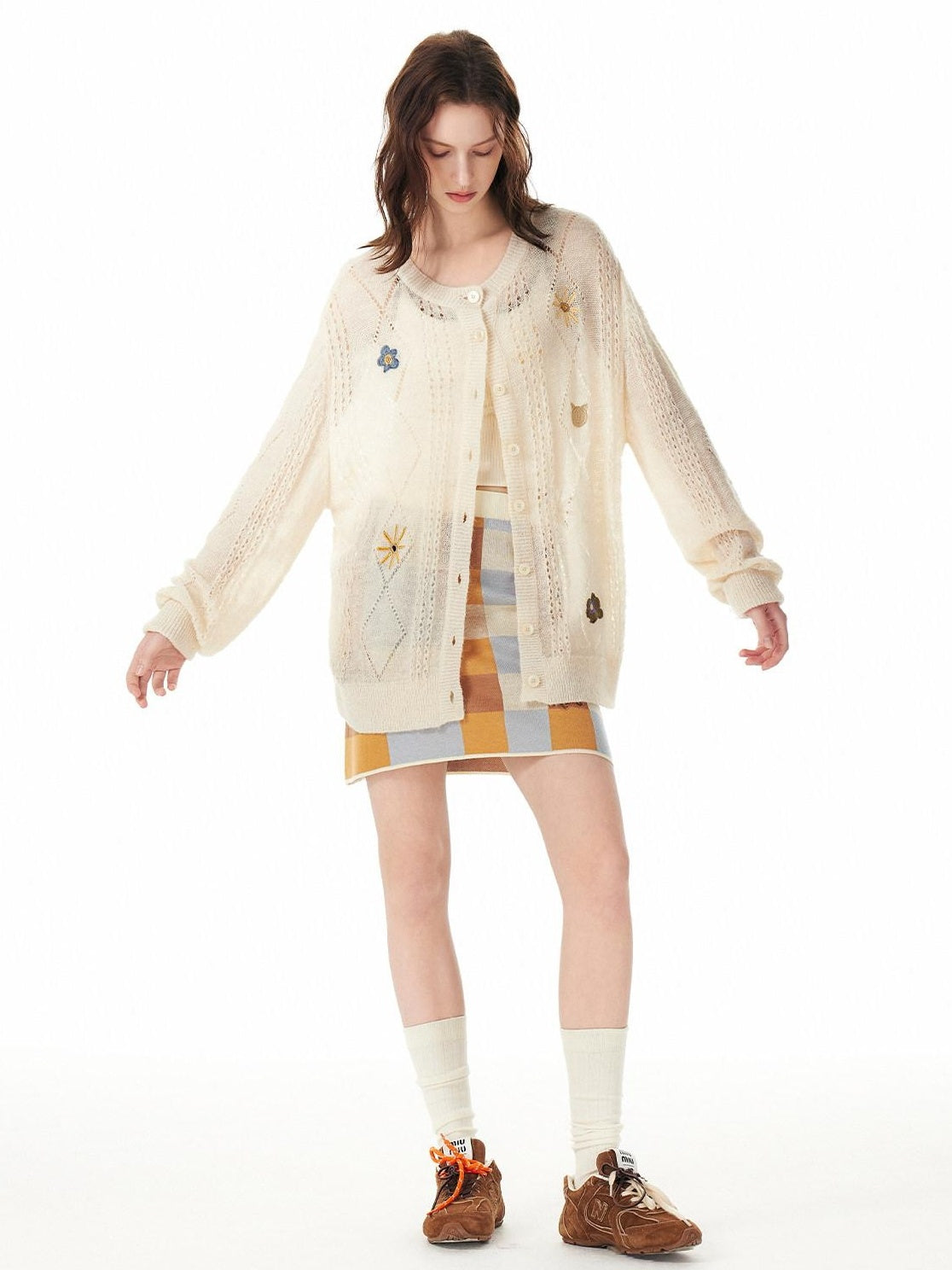 Outthe Blue Cozy Wool Blend Relaxed Animal Floral Motif Women Button Front Cardigans