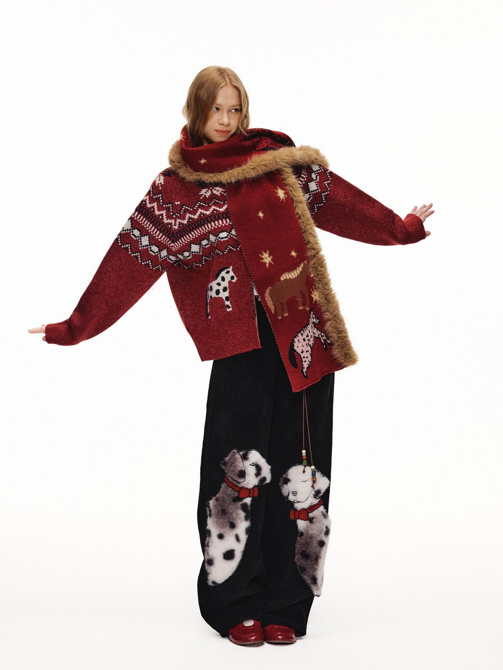 Outthe Blue Cozy Wool Blend Warm Neck Warmer Korean Style Unisex Animal Print Scarves