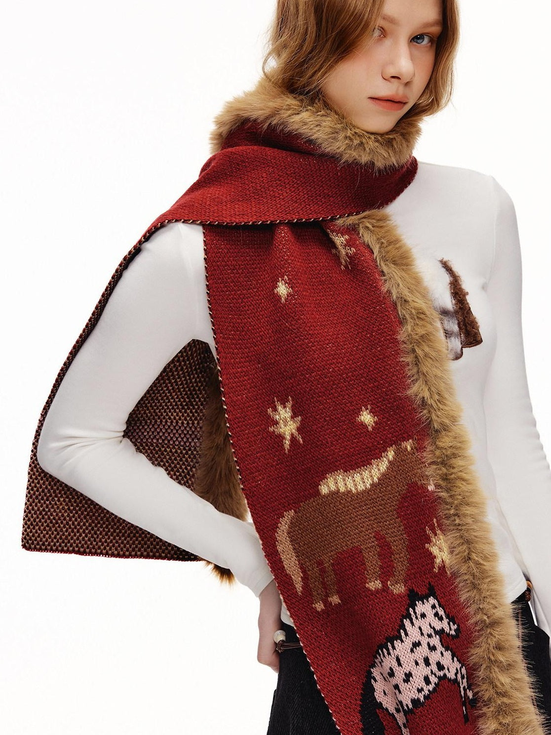 Outthe Blue Cozy Wool Blend Warm Neck Warmer Korean Style Unisex Animal Print Scarves