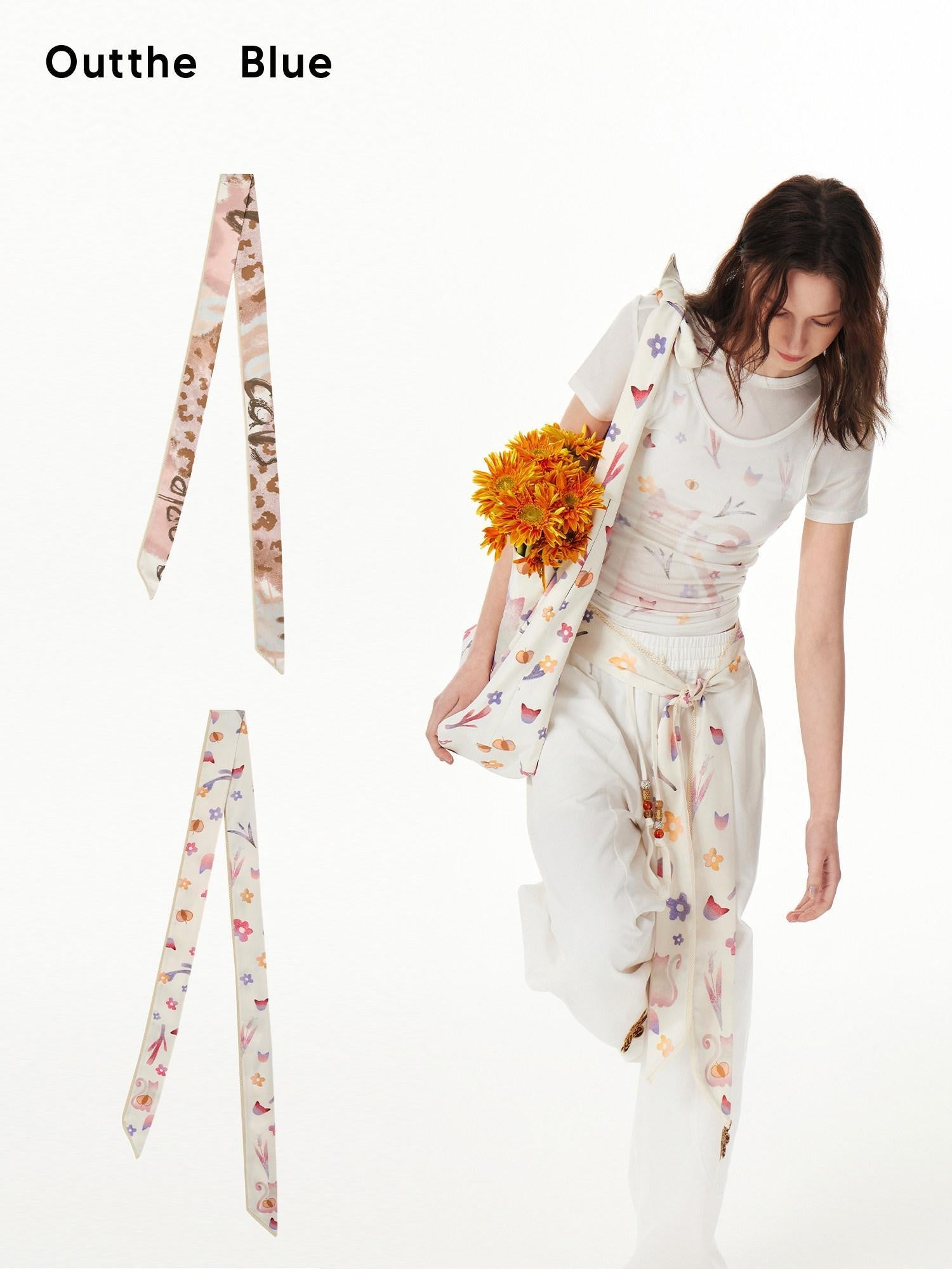 Outthe Blue Cute Cat Floral Print Scarf Style Polyester Waist Belt For Women Belts
