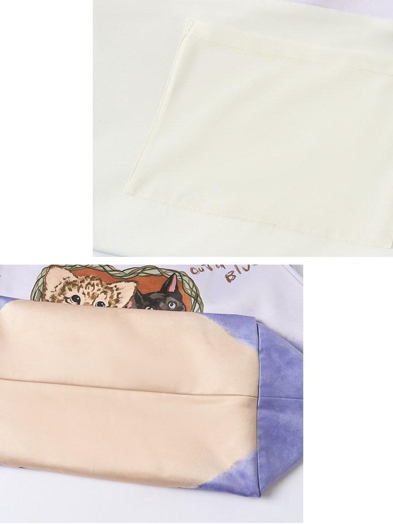 Outthe Blue Cute Cat Print Light Purple Roomy Square Double Strap Shoulder Women Tote Bags