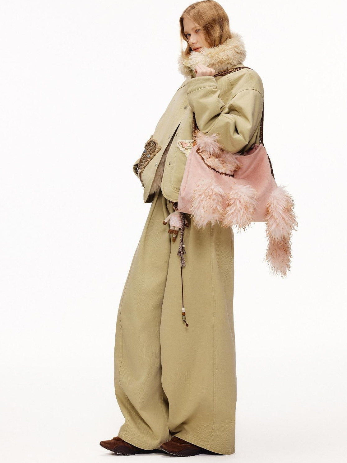 Outthe Blue Cute Edgy Cat Print Square Single Shoulder Women Vintage Pink Khaki Tote Bags