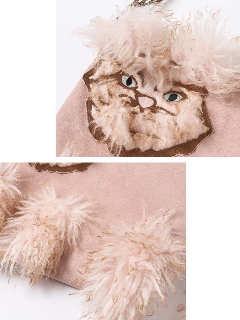 Outthe Blue Cute Edgy Cat Print Square Single Shoulder Women Vintage Pink Khaki Tote Bags