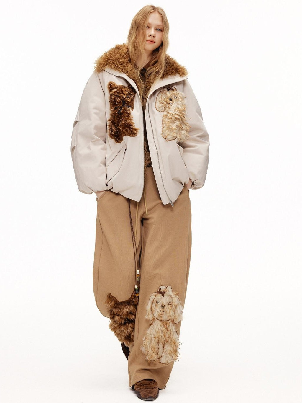 Outthe Blue Eco 90 Down Warm Loose Casual Patch Lapel High Waist Women Zipper Down Jackets