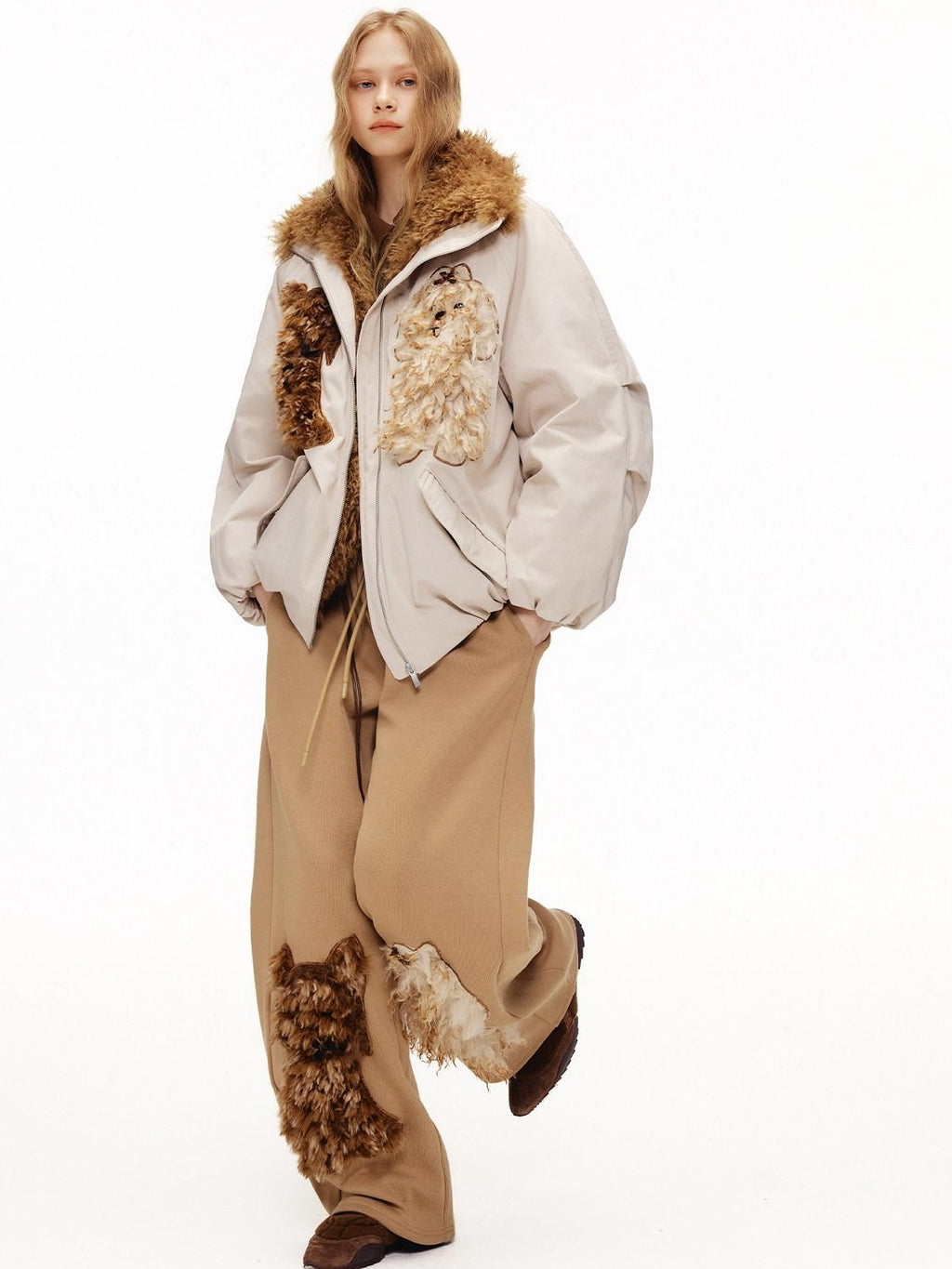Outthe Blue Eco 90 Down Warm Loose Casual Patch Lapel High Waist Women Zipper Down Jackets