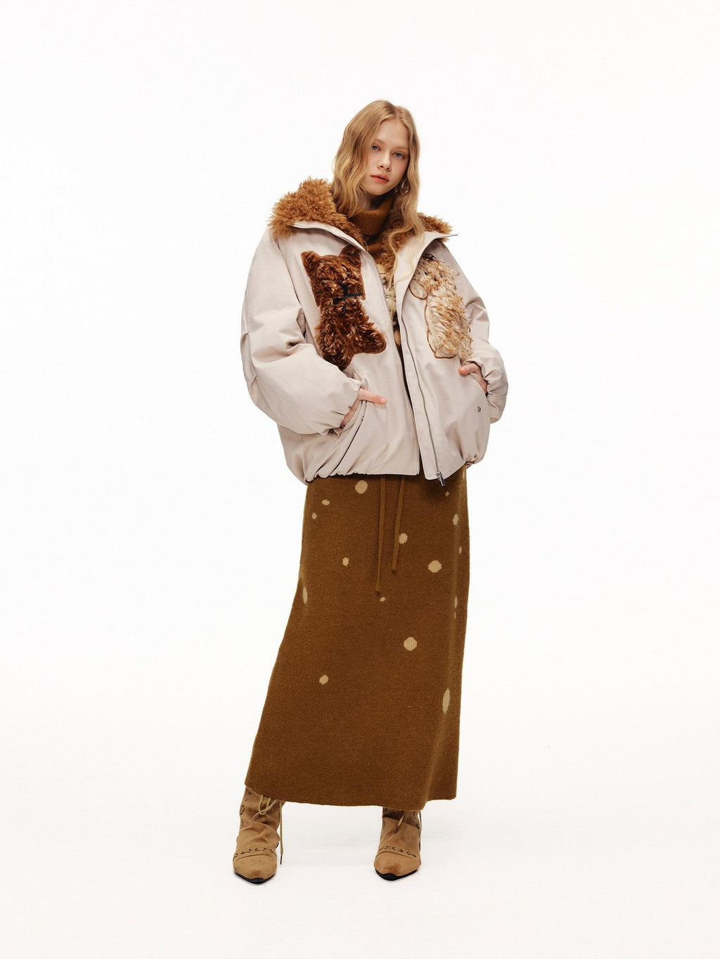 Outthe Blue Eco 90 Down Warm Loose Casual Patch Lapel High Waist Women Zipper Down Jackets
