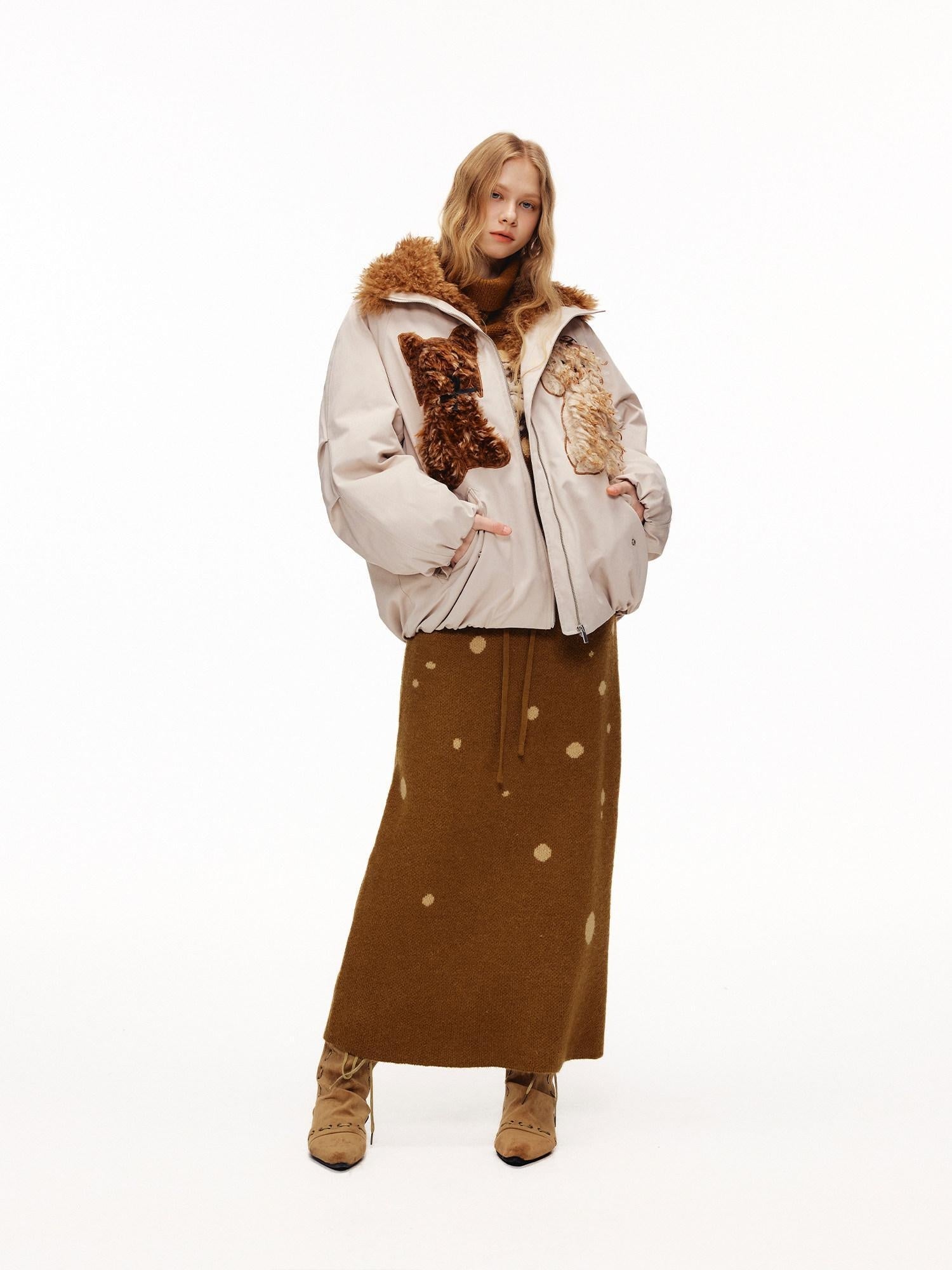 Outthe Blue Eco 90 Down Warm Loose Casual Patch Lapel High Waist Women Zipper Down Jackets