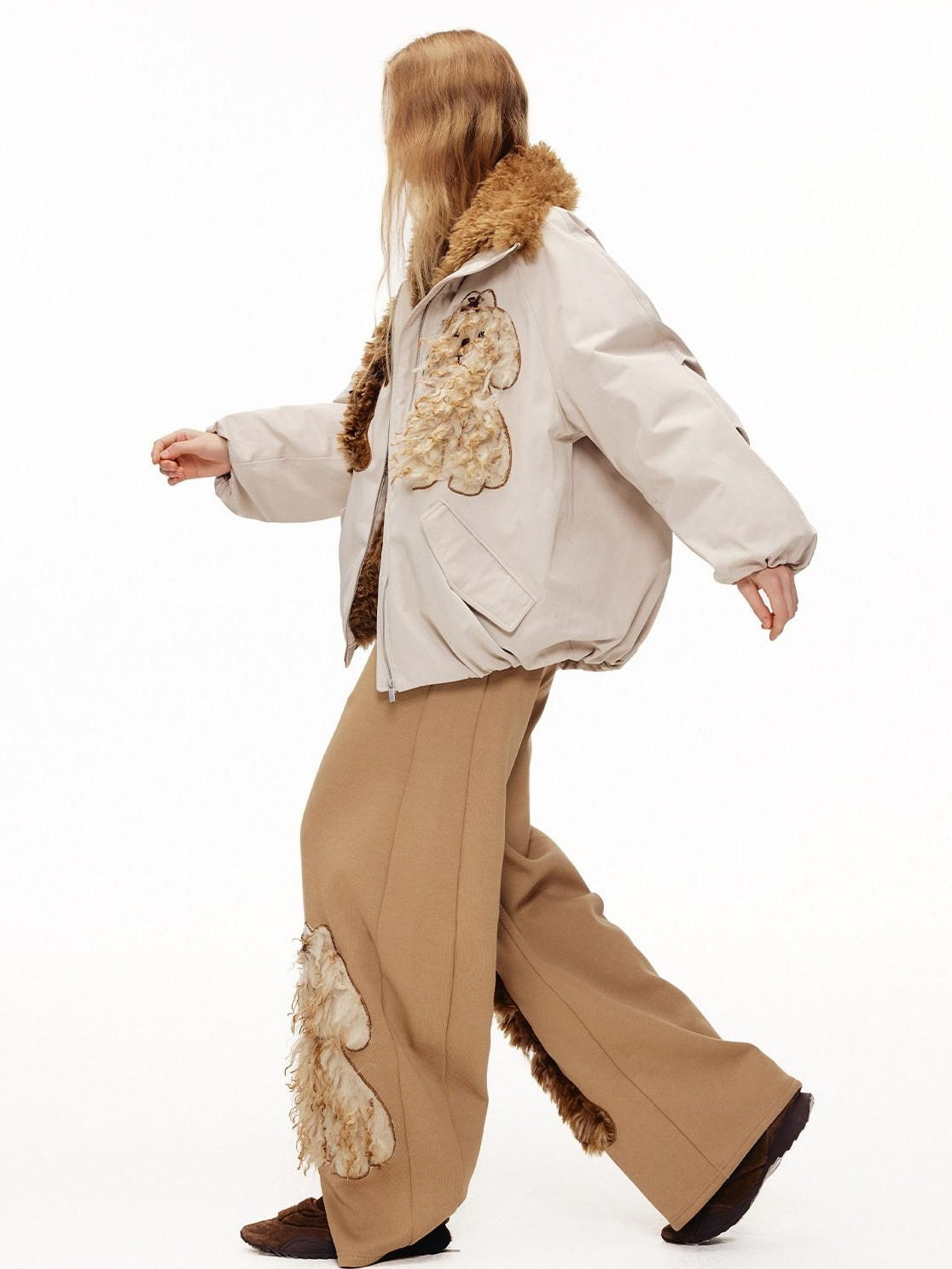 Outthe Blue Eco 90 Down Warm Loose Casual Patch Lapel High Waist Women Zipper Down Jackets