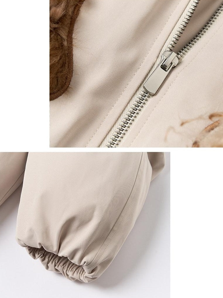 Outthe Blue Eco 90 Down Warm Loose Casual Patch Lapel High Waist Women Zipper Down Jackets