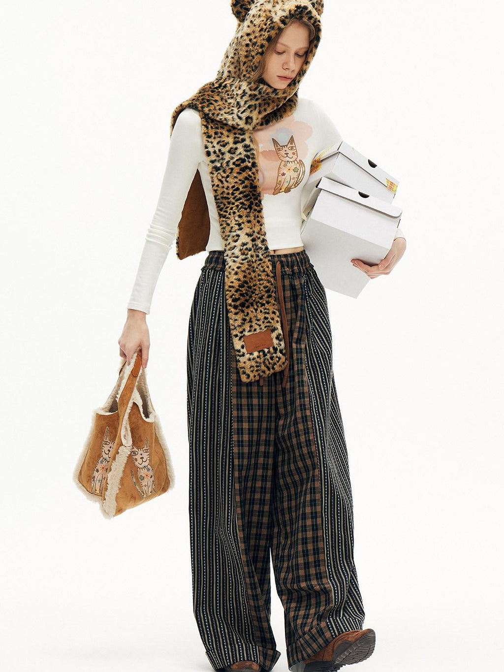 Outthe Blue Embroidered Animal Original Small Square Youth Polyester Honey Brown Tote Bags