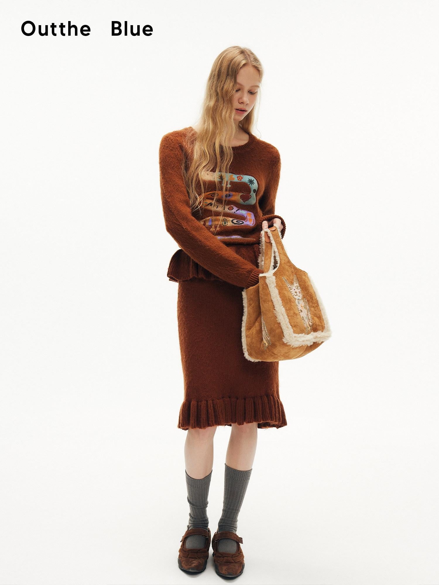 Outthe Blue Embroidered Animal Original Small Square Youth Polyester Honey Brown Tote Bags