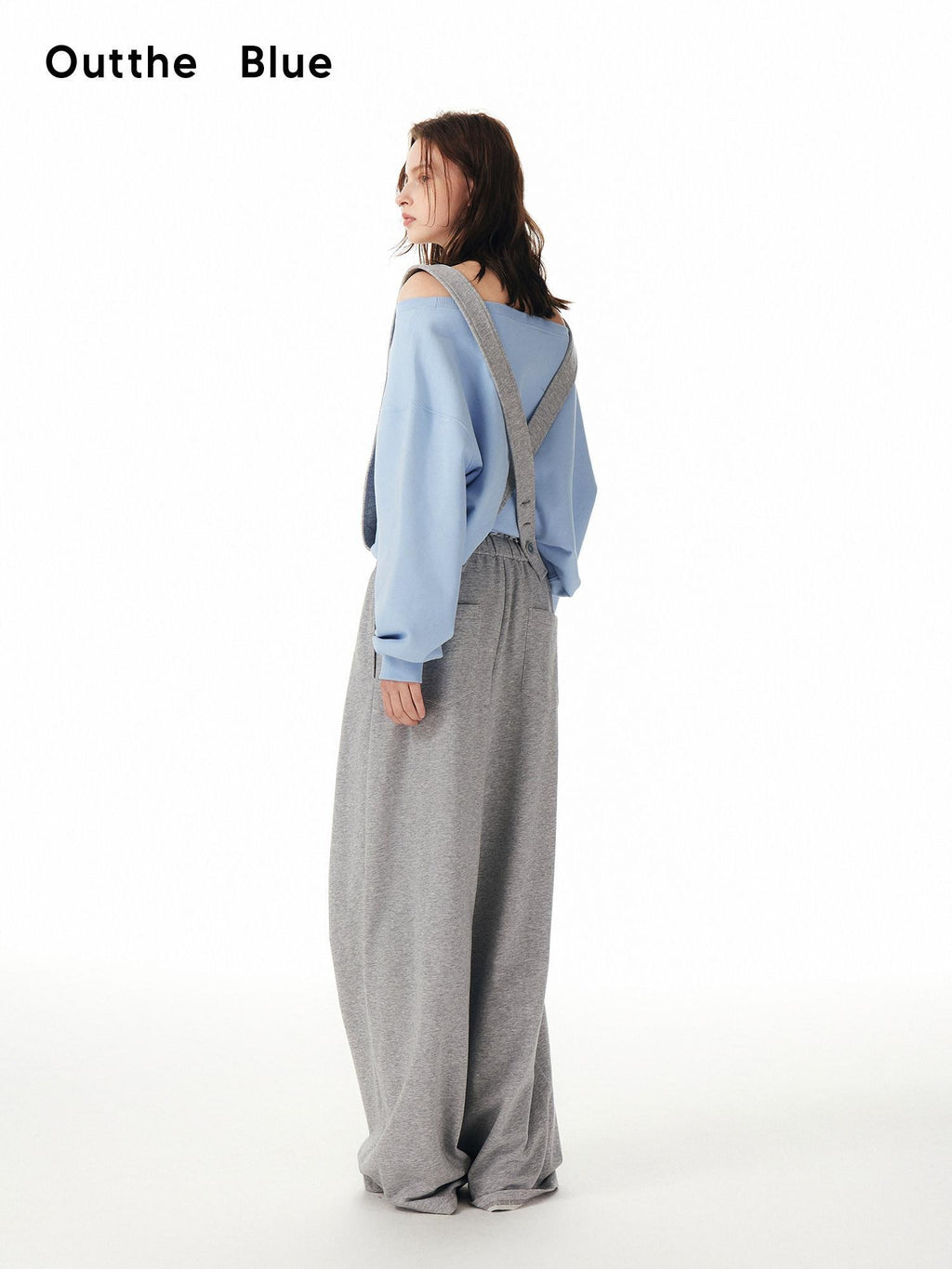 Outthe Blue Embroidered Pocket Relaxed Workwear Natural Waist Gray Cotton Wide Leg Pants