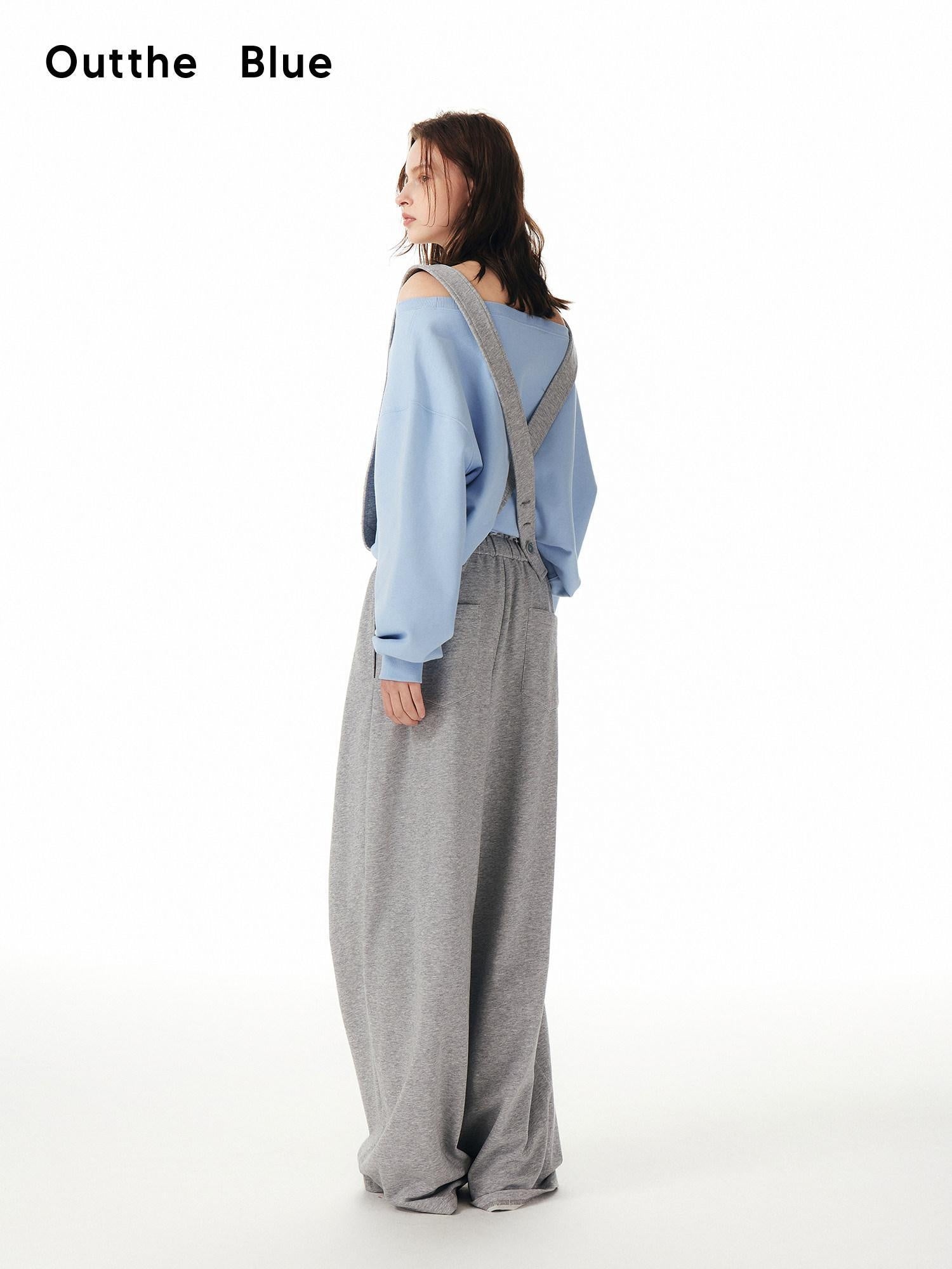 Outthe Blue Embroidered Pocket Relaxed Workwear Natural Waist Gray Cotton Wide Leg Pants