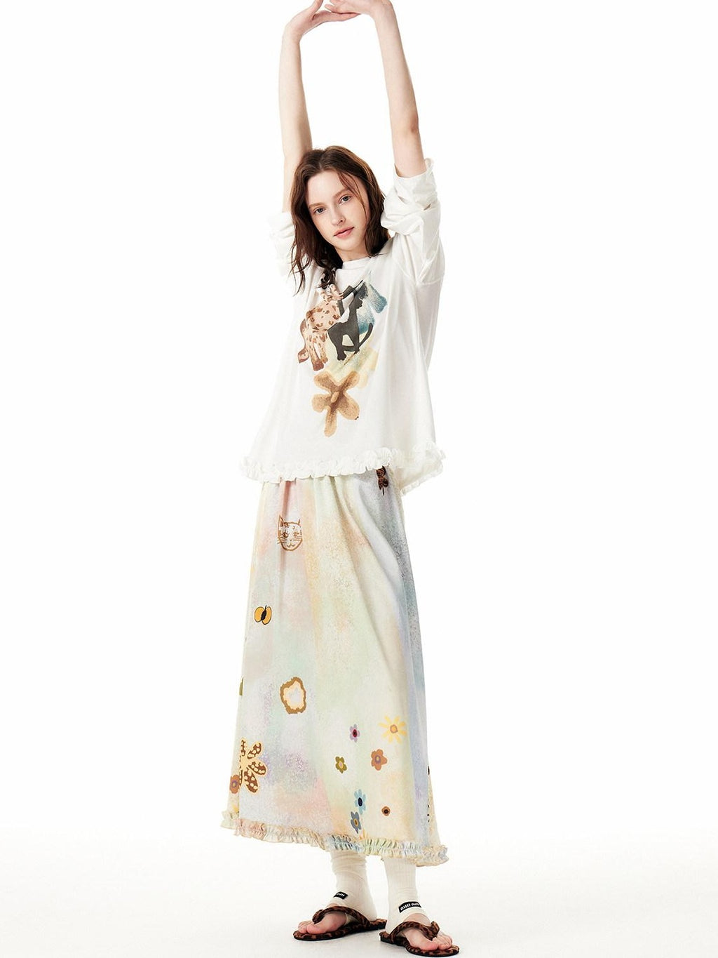 Outthe Blue Flattering High Waist Floral A Line Fresh Aesthetic Casual Day Maxi Skirts