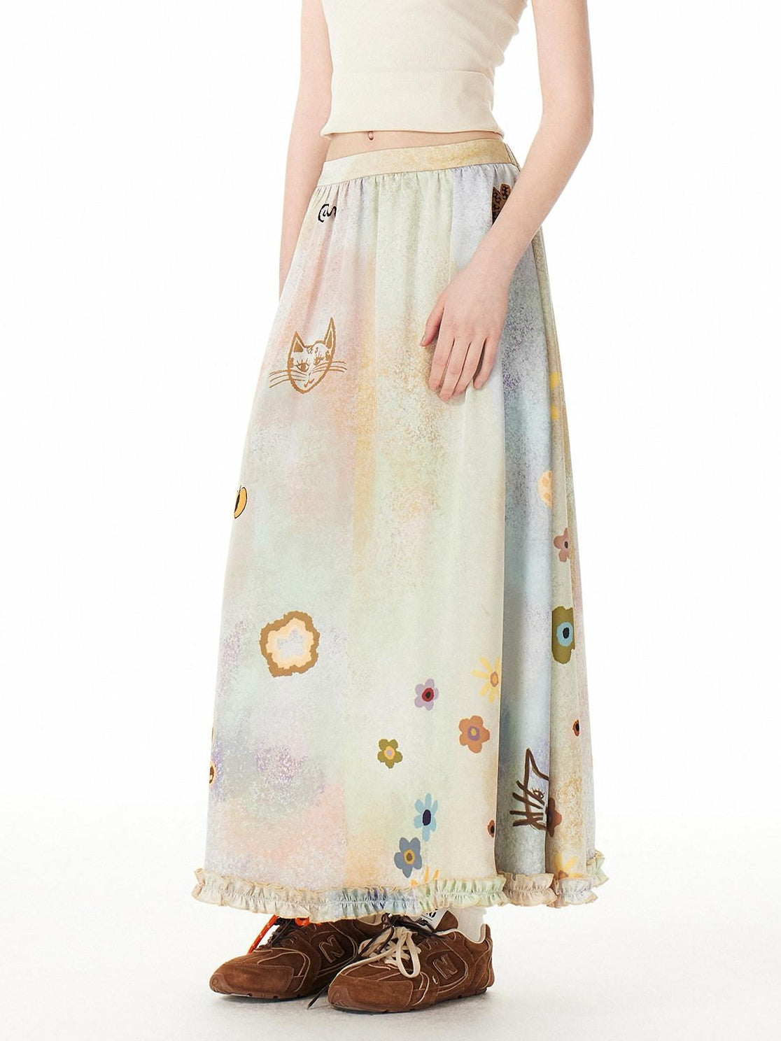 Outthe Blue Flattering High Waist Floral A Line Fresh Aesthetic Casual Day Maxi Skirts