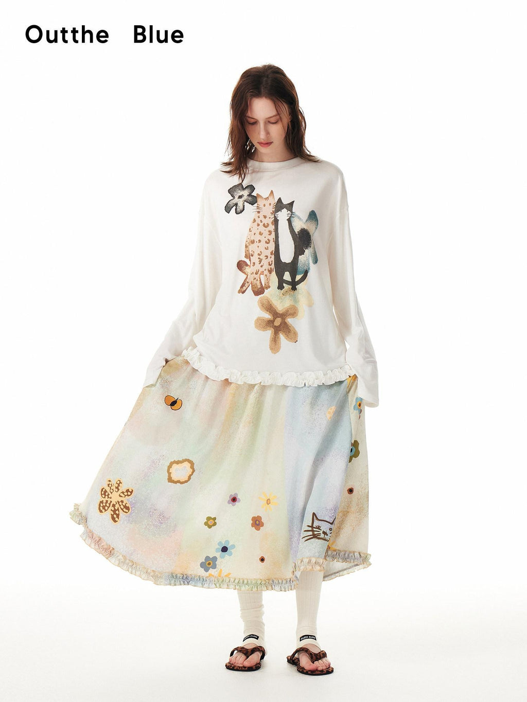 Outthe Blue Flattering High Waist Floral A Line Fresh Aesthetic Casual Day Maxi Skirts
