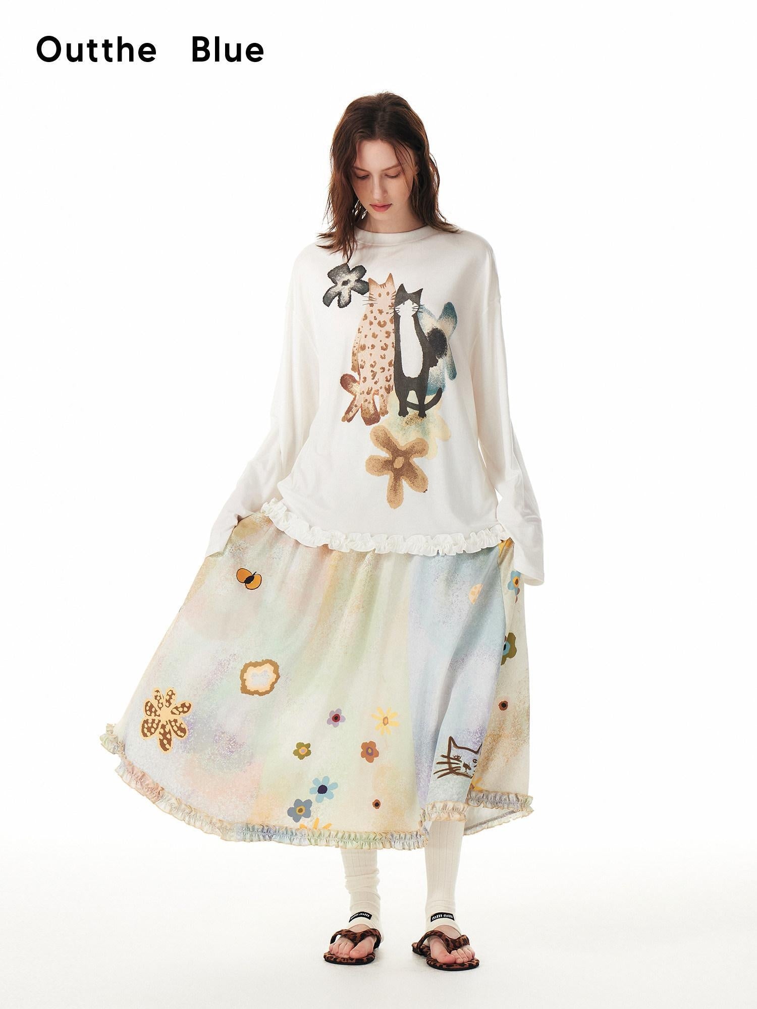 Outthe Blue Flattering High Waist Floral A Line Fresh Aesthetic Casual Day Maxi Skirts