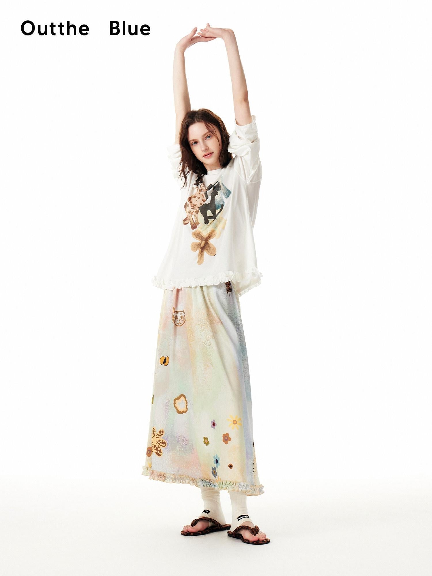 Outthe Blue Flattering High Waist Floral A Line Fresh Aesthetic Casual Day Maxi Skirts