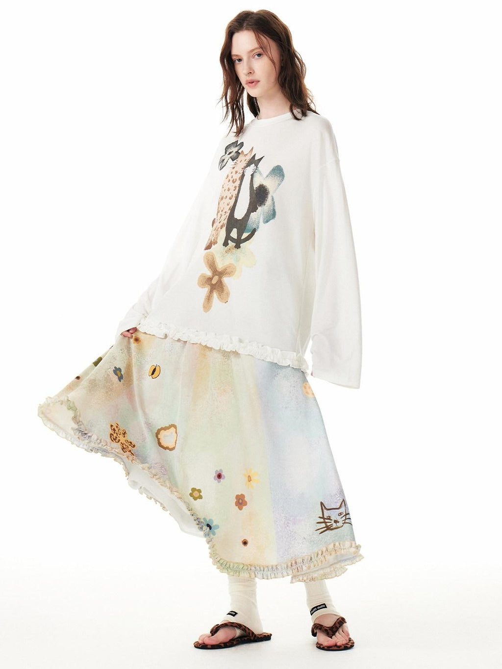Outthe Blue Flattering High Waist Floral A Line Fresh Aesthetic Casual Day Maxi Skirts