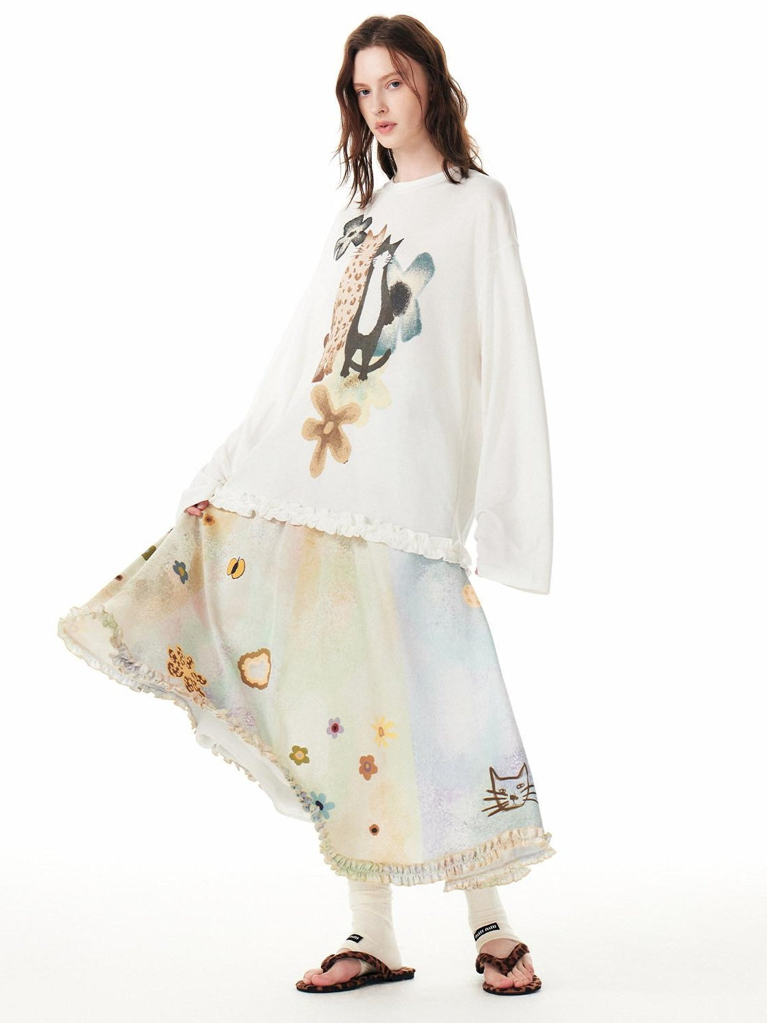 Outthe Blue Flattering High Waist Floral A Line Fresh Aesthetic Casual Day Maxi Skirts