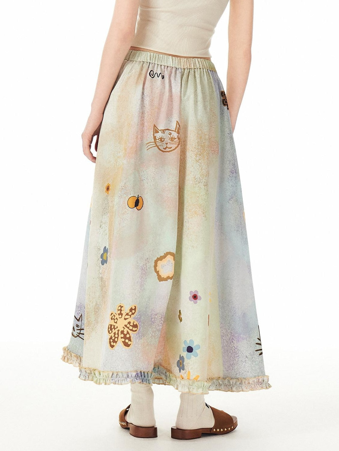 Outthe Blue Flattering High Waist Floral A Line Fresh Aesthetic Casual Day Maxi Skirts