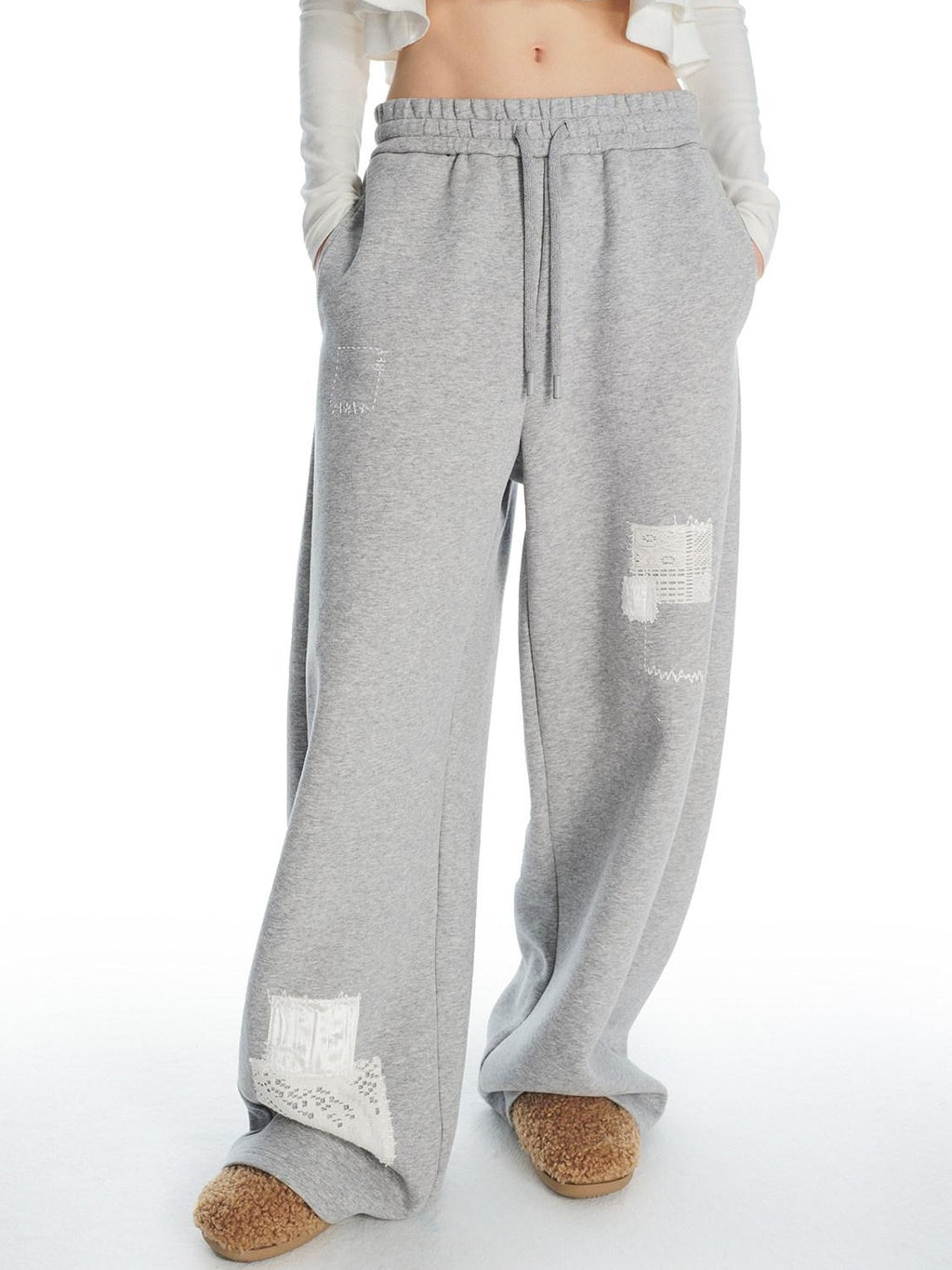 Outthe Blue Fleece Lined Cotton Zip Gray Detachable Fur Collar Jogger Top & Pants Sets