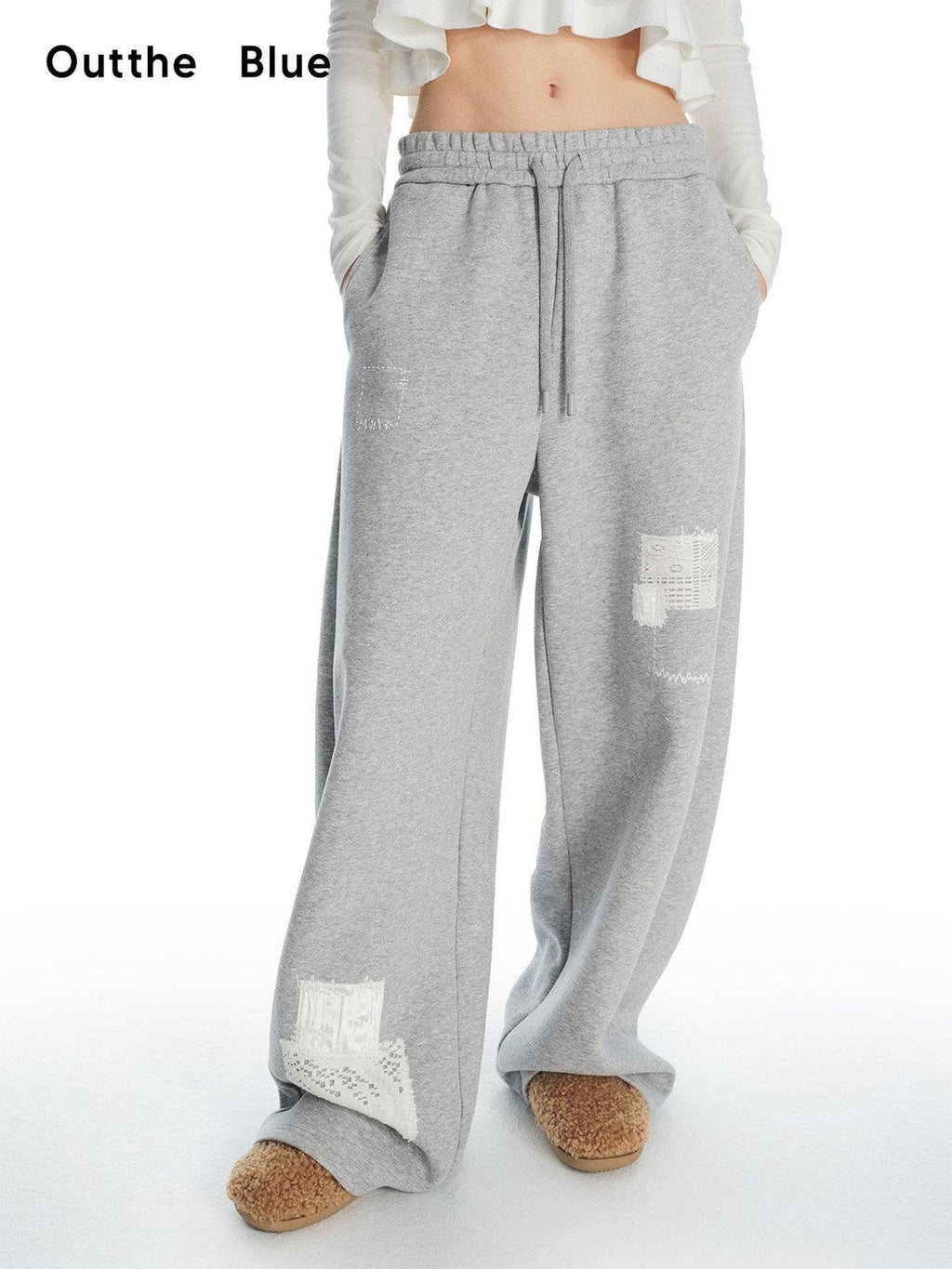 Outthe Blue Fleece Lined Cotton Zip Gray Detachable Fur Collar Jogger Top & Pants Sets