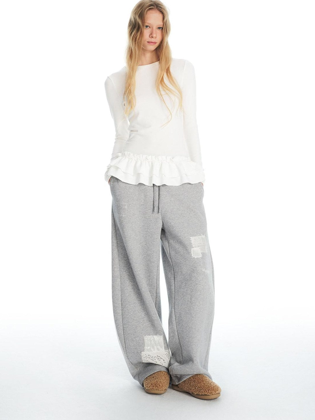 Outthe Blue Fleece Lined Cotton Zip Gray Detachable Fur Collar Jogger Top & Pants Sets