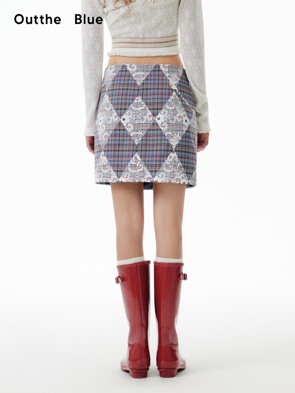 Outthe Blue Floral Print Mid Rise Slim Fit A Line Women Grey Plaid Polyester Mini Skirts