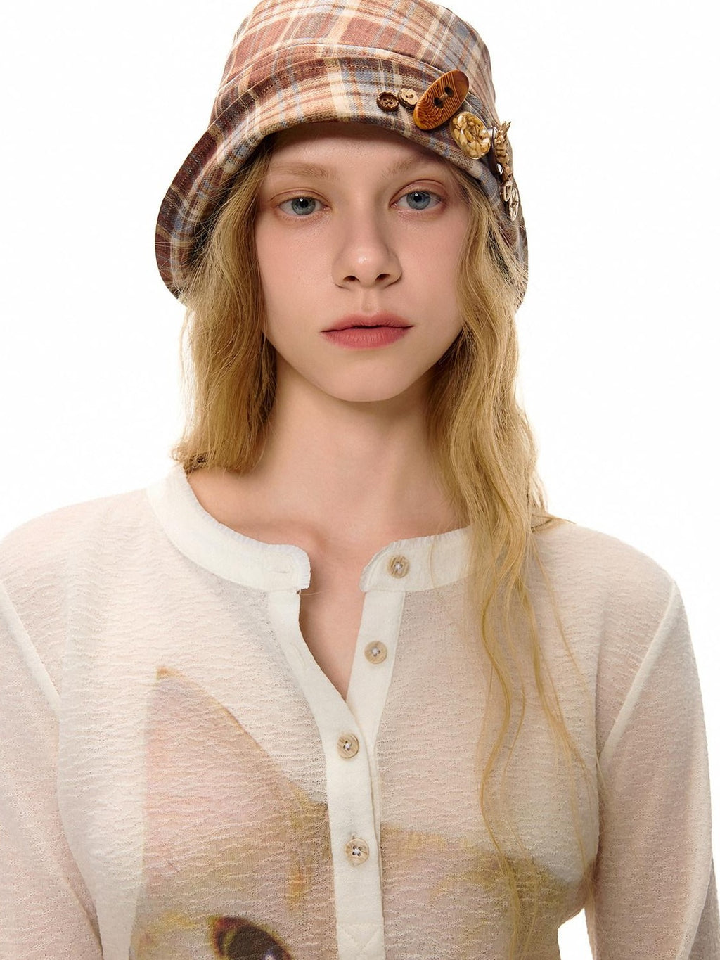 Outthe Blue Foldable Plaid Round Top Polyester Lightweight Casual Travel Women Hats
