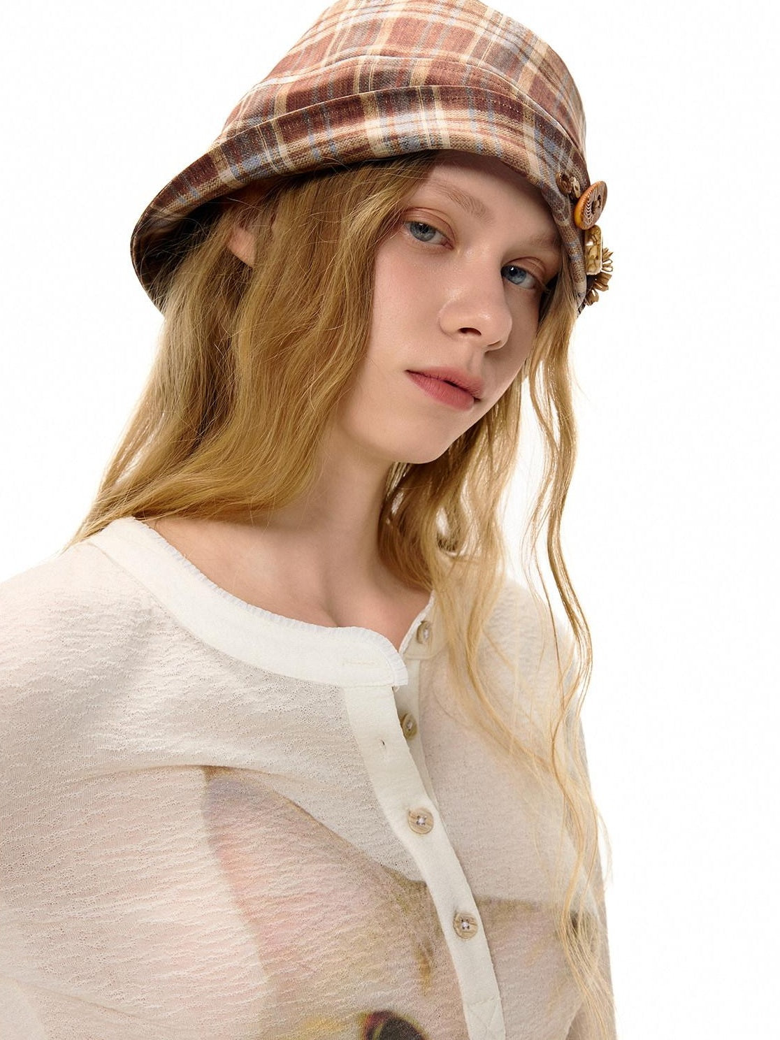 Outthe Blue Foldable Plaid Round Top Polyester Lightweight Casual Travel Women Hats