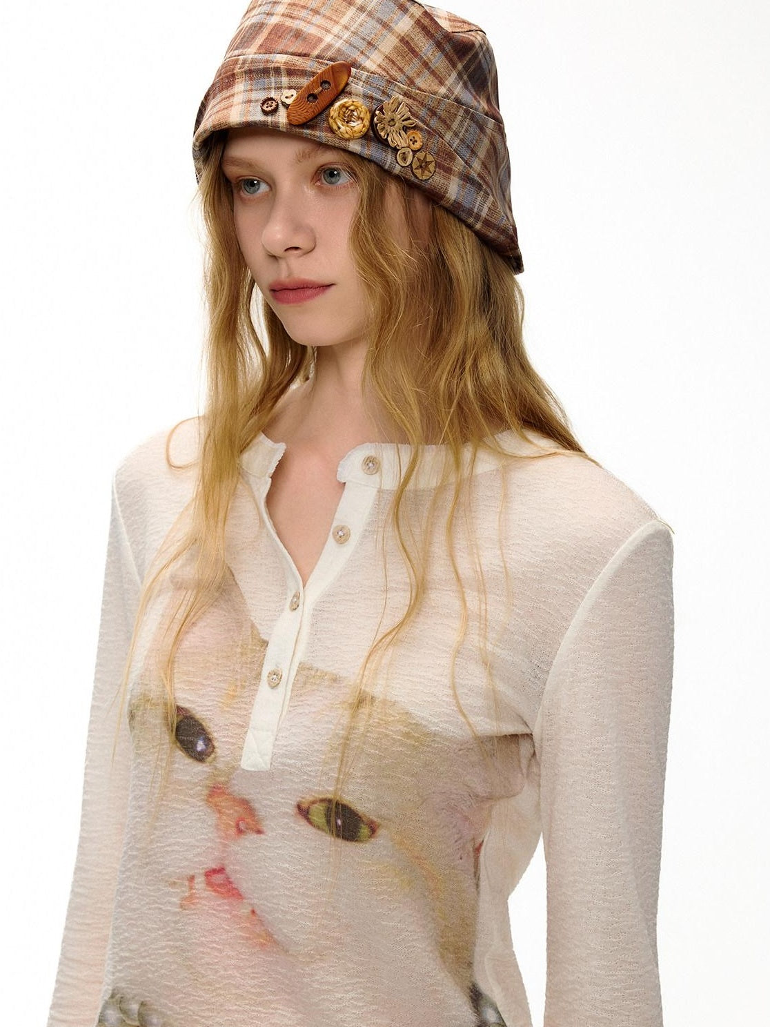 Outthe Blue Foldable Plaid Round Top Polyester Lightweight Casual Travel Women Hats